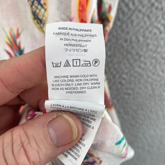 J Crew Shirt Womens 2 White Multi Pineapple 1/4 Button Up Collared Long Sleeves - Picture 8 of 11